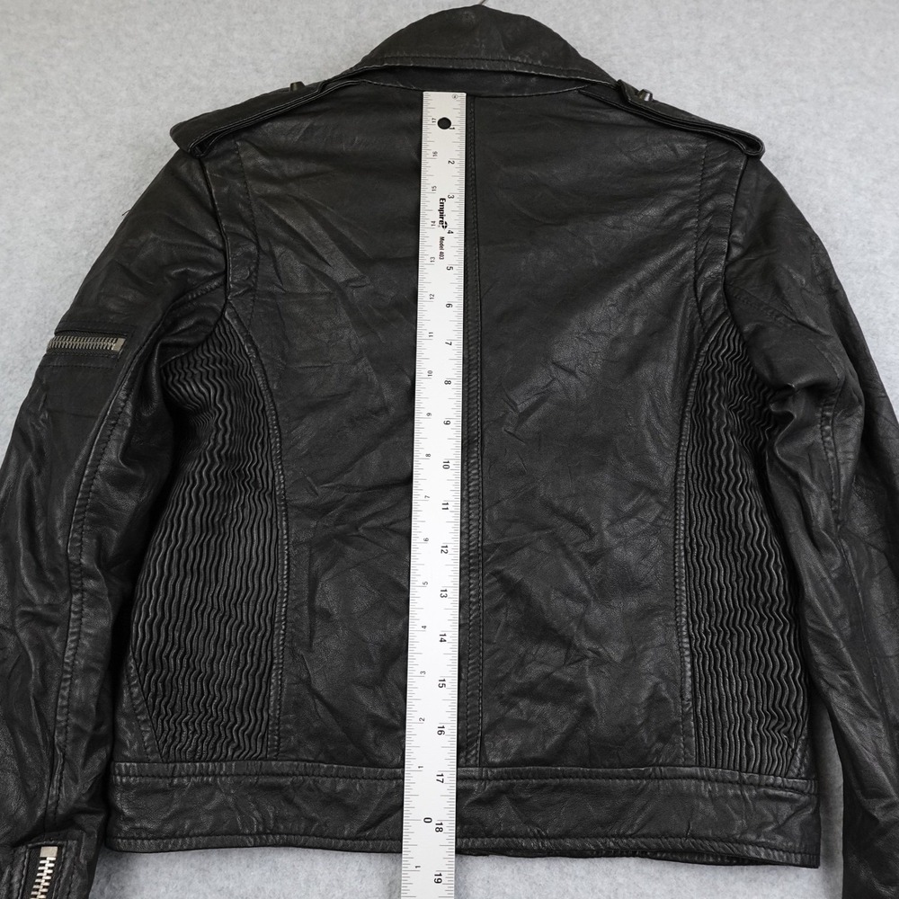 JOES Sheep Leather Jacket Black Biker Moto Zippered Women's Small Cropped Punk - Picture 14 of 16